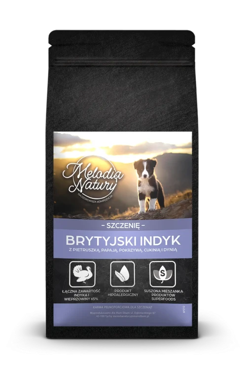 MELODIA NATURY SUPER FOOD BRYTYJSKI INDYK 12KG SZCZENIĘ KARMA DLA PSA